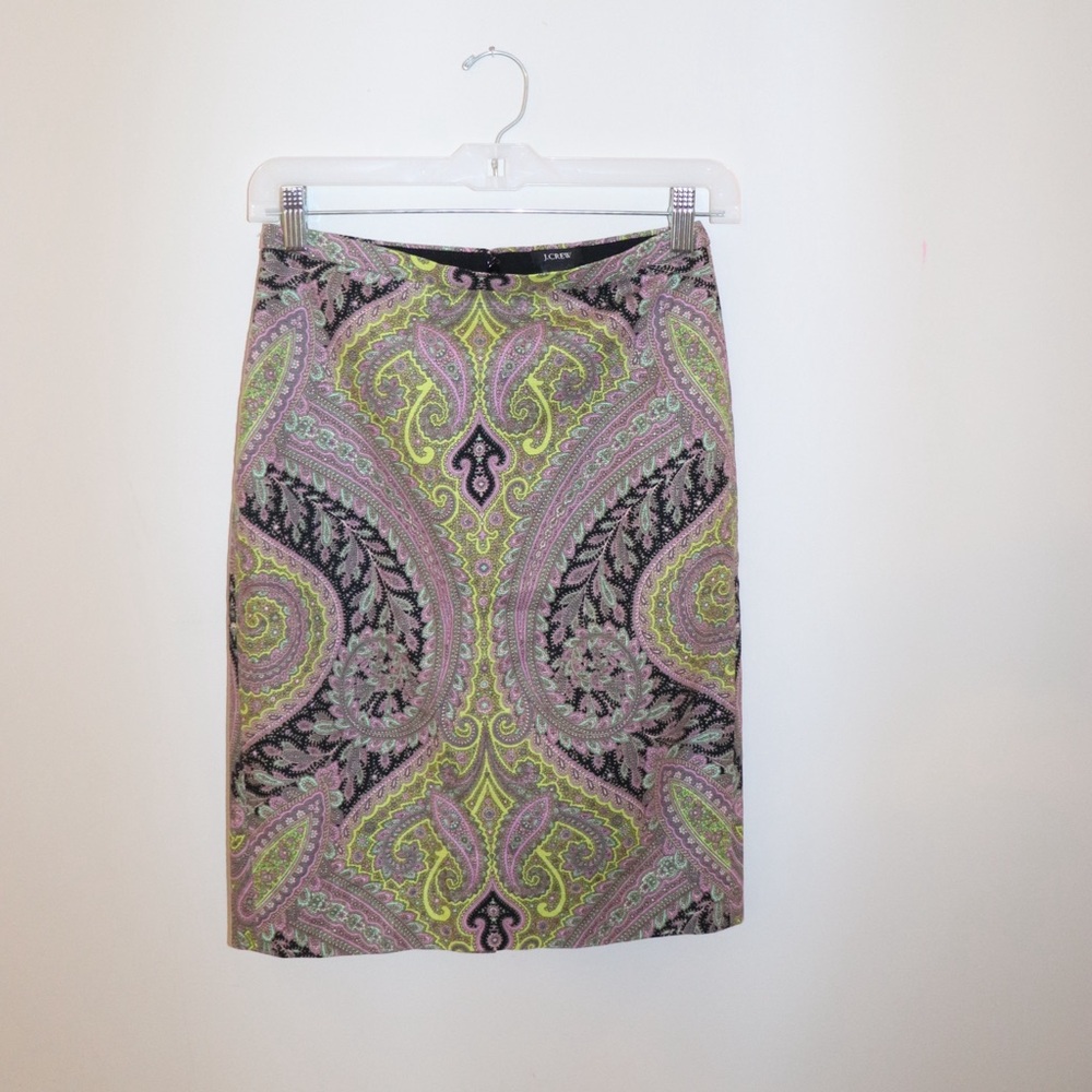 J. Crew Paisley Pencil Skirt - Pink and Yellow